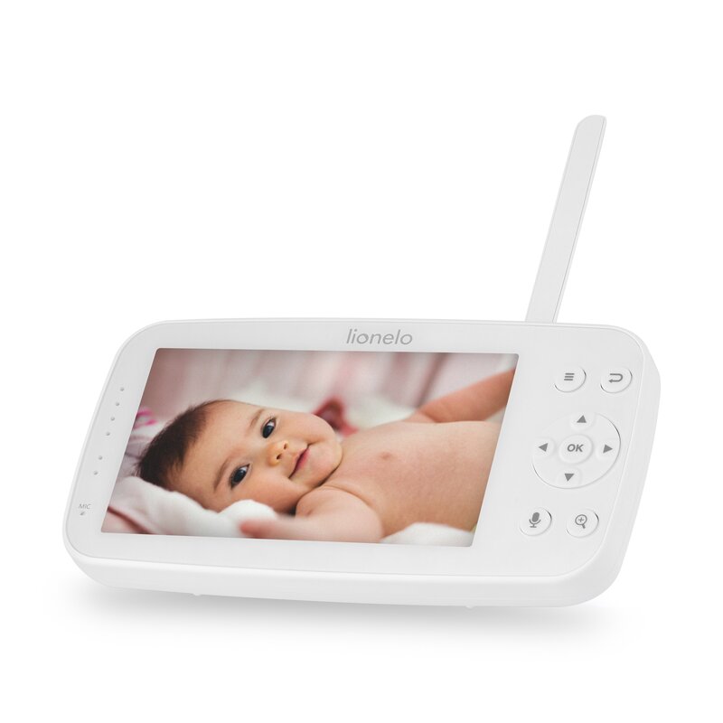 Monitor video pentru bebelusi, Lionelo, Babyline 8.4, Ecran tactil 5 inch, Camera Full HD 1080, WiFi Dual-Band, Vedere nocturna IR, Detectare plans, miscare, sunet, Comunicare bidirectionala, 8 cantece de leagan, Baterie 3000 mAh, USB-C, Alb