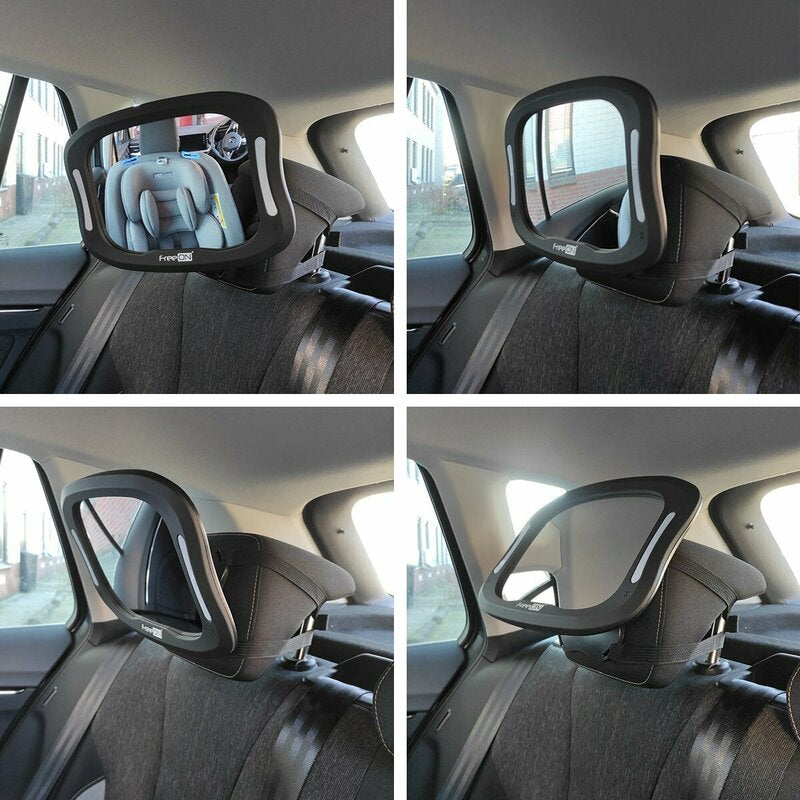 Oglinda auto, FreeON, Pentru masina, Cu iluminare LED, Include telecomanda pentru pornire si oprire usoara, 28x21 cm, Black