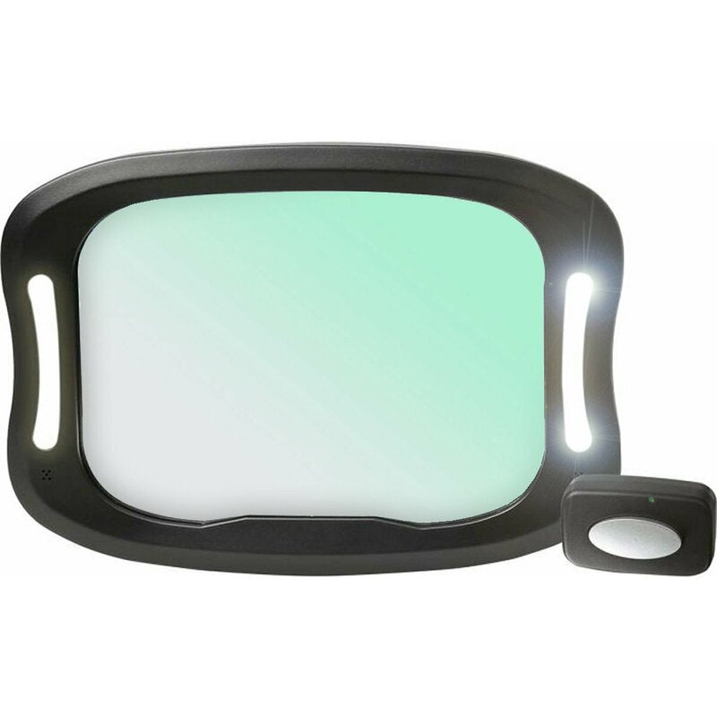 Oglinda auto, FreeON, Pentru masina, Cu iluminare LED, Include telecomanda pentru pornire si oprire usoara, 28x21 cm, Black