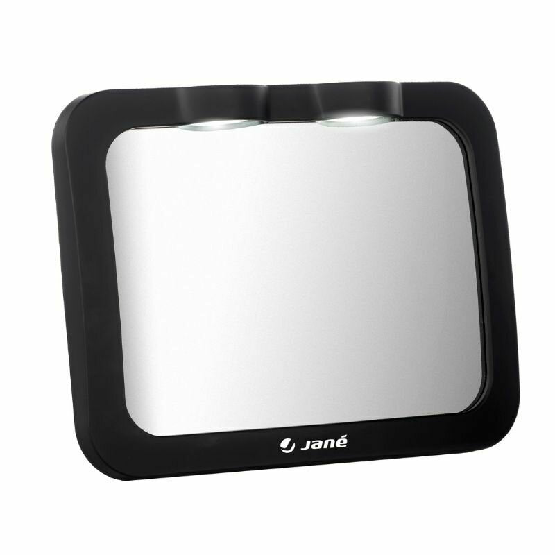 Oglinda auto, Jane, Pentru masina, Cu iluminare LED, Include telecomanda pentru pornire si oprire usoara, Din sticla rezistenta la spargere, 28 x 7 x 20 cm, Black