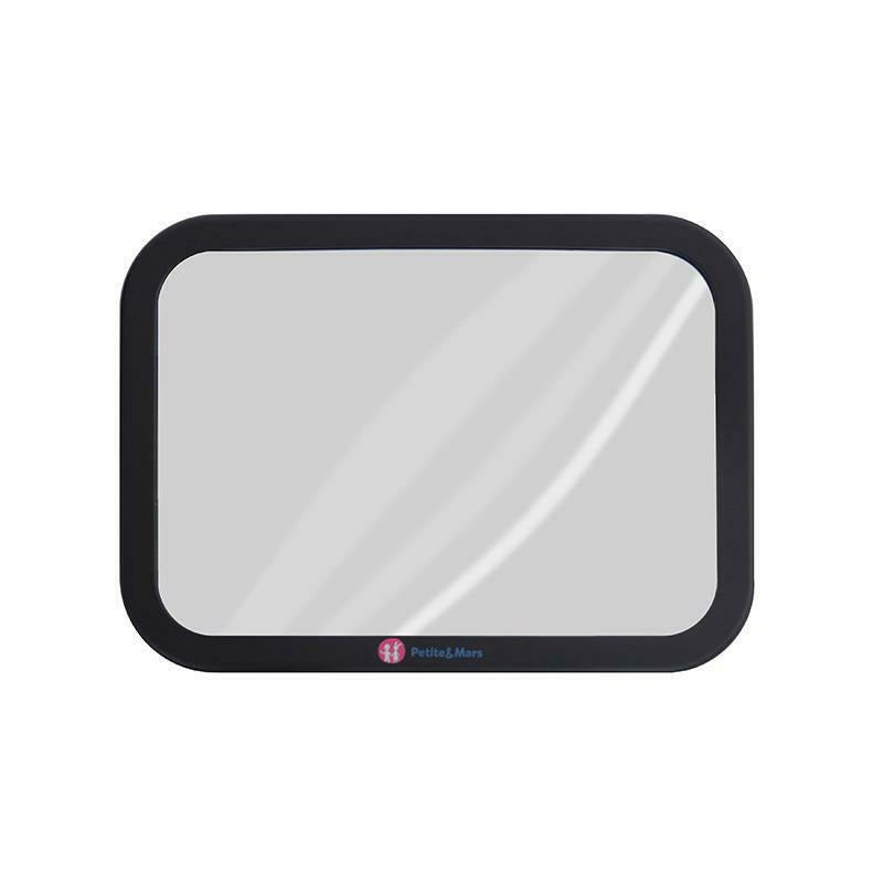Oglinda auto retrovizoare, Petite&Mars, Rotativa 360, Montare pe tetiera cu ajutorul curelelor, 26.5 x 20, Negru