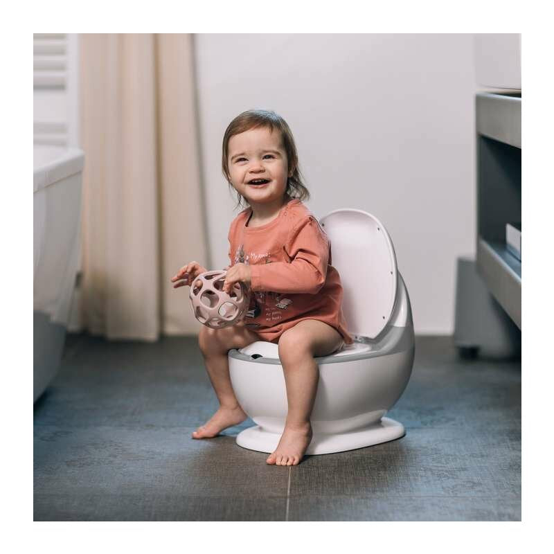 Olita educativa, FreeON, Trainer, Minitoaleta, Cu spatiu pentru hartie/servetele, Cu sunet realist de tras apa, Pana la 25 kg, 3 ani+, White/Grey