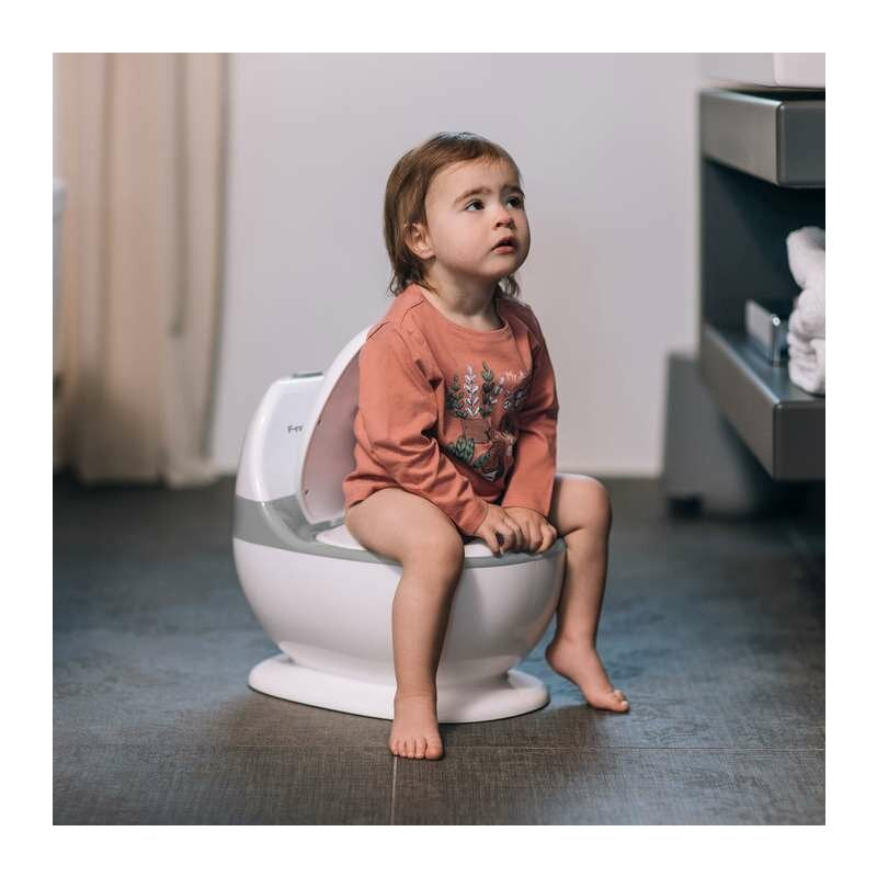 Olita educativa, FreeON, Trainer, Minitoaleta, Cu spatiu pentru hartie/servetele, Cu sunet realist de tras apa, Pana la 25 kg, 3 ani+, White/Grey