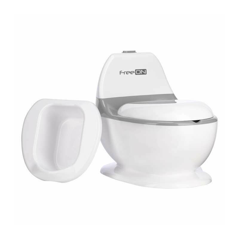 Olita educativa, FreeON, Trainer, Minitoaleta, Cu spatiu pentru hartie/servetele, Cu sunet realist de tras apa, Pana la 25 kg, 3 ani+, White/Grey