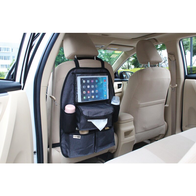 Organizator auto FreeON Deluxe negru – vedere frontală pe spătarul scaunului auto