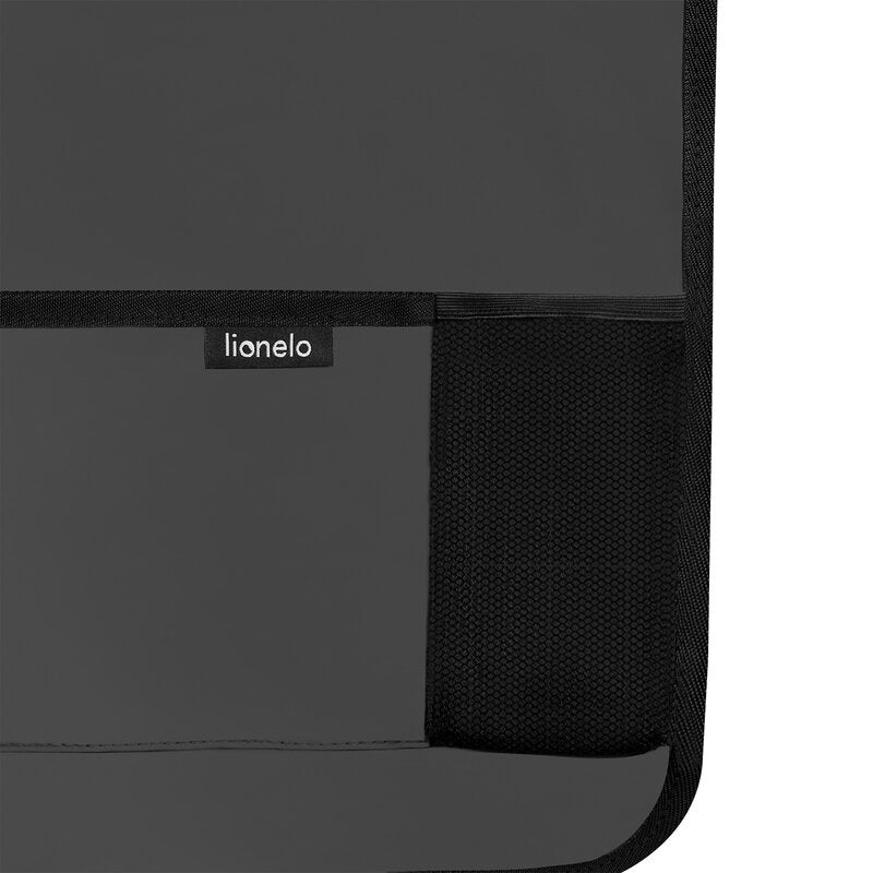 Organizator auto, Lionelo, Cu 5 buzunare de diferite dimensiuni, Cu buzunar pentru tableta, Montare cu clema, Piele ecologica, Impermeabila, Gri