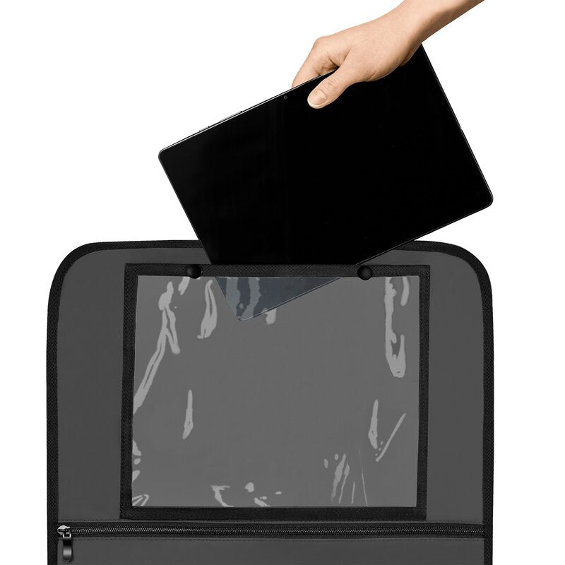 Organizator auto, Lionelo, Cu 5 buzunare de diferite dimensiuni, Cu buzunar pentru tableta, Montare cu clema, Piele ecologica, Impermeabila, Gri