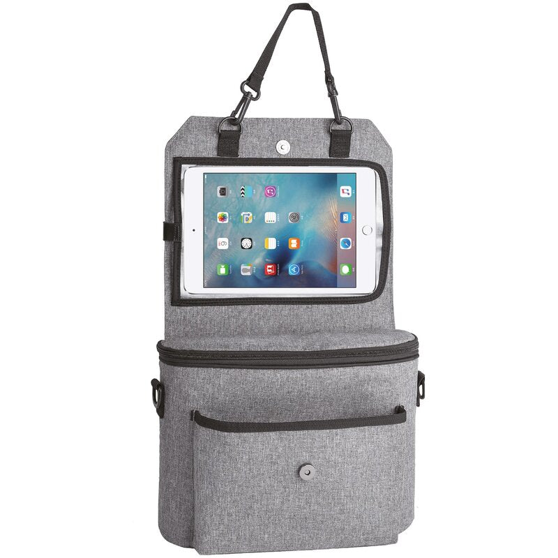 Organizator auto si pentru carucior, FreeON, 3 in 1, Transformabil in gentuta mamici, Cu suport pentru tableta, iPad, Cu buzunare, Grey