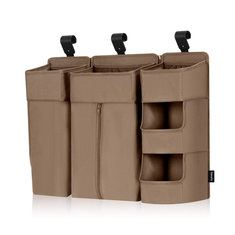 Organizator multifunctional, Lionelo, Sidepocket L, 58x11x58 cm, 3 parti independente cu multiple buzunare, Universal, Constructie ranforsata, Bej