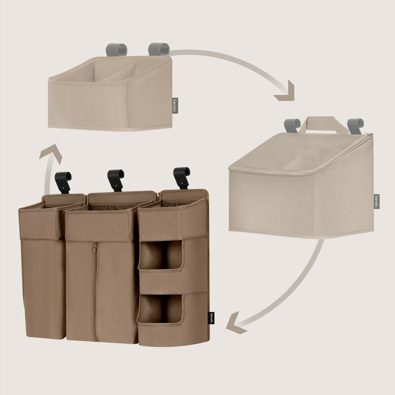 Organizator multifunctional, Lionelo, Sidepocket L, 58x11x58 cm, 3 parti independente cu multiple buzunare, Universal, Constructie ranforsata, Bej