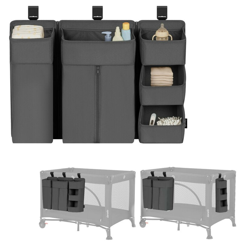 Organizator multifunctional, Lionelo, Sidepocket L, 58x11x58 cm, 3 parti independente cu multiple buzunare, Universal, Constructie ranforsata, Gri