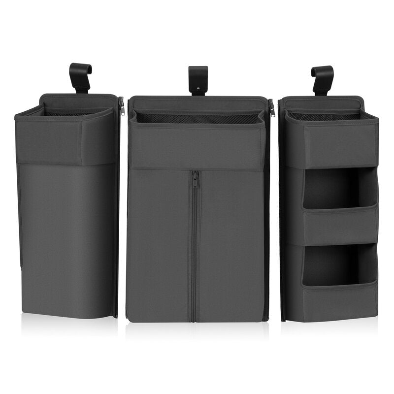 Organizator multifunctional, Lionelo, Sidepocket L, 58x11x58 cm, 3 parti independente cu multiple buzunare, Universal, Constructie ranforsata, Gri