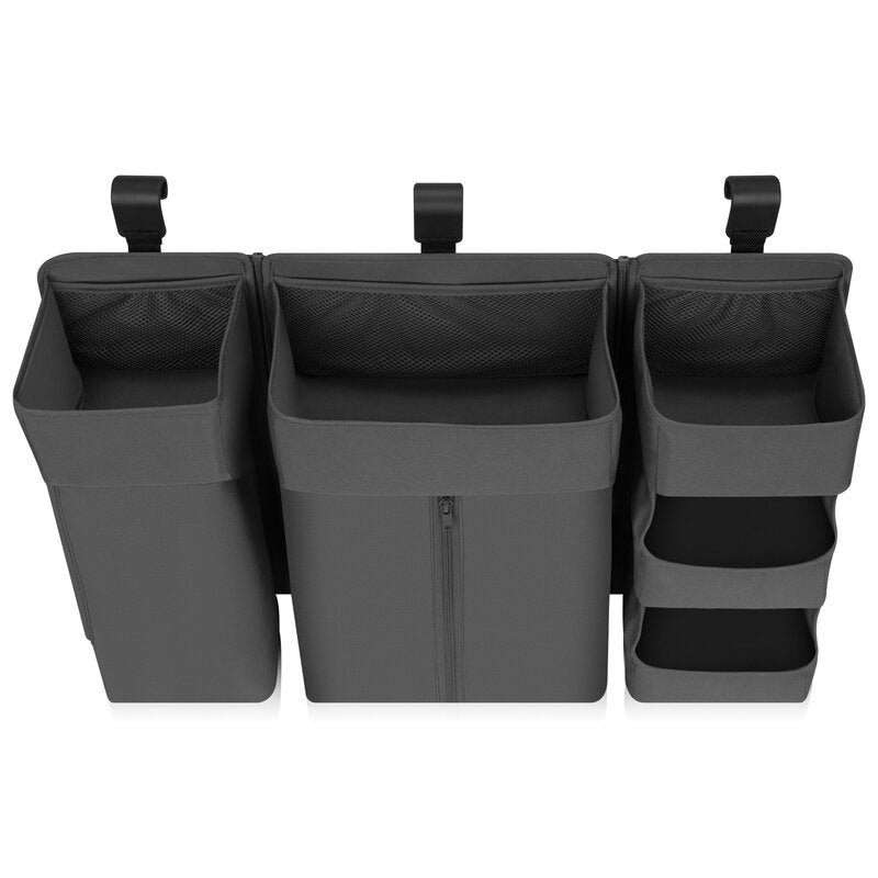 Organizator multifunctional, Lionelo, Sidepocket L, 58x11x58 cm, 3 parti independente cu multiple buzunare, Universal, Constructie ranforsata, Gri