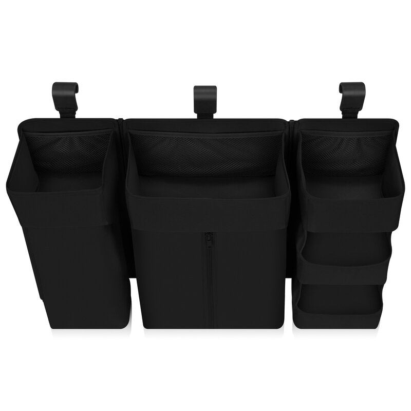 Organizator multifunctional, Lionelo, Sidepocket L, 58x11x58 cm, 3 parti independente cu multiple buzunare, Universal, Constructie ranforsata, Negru