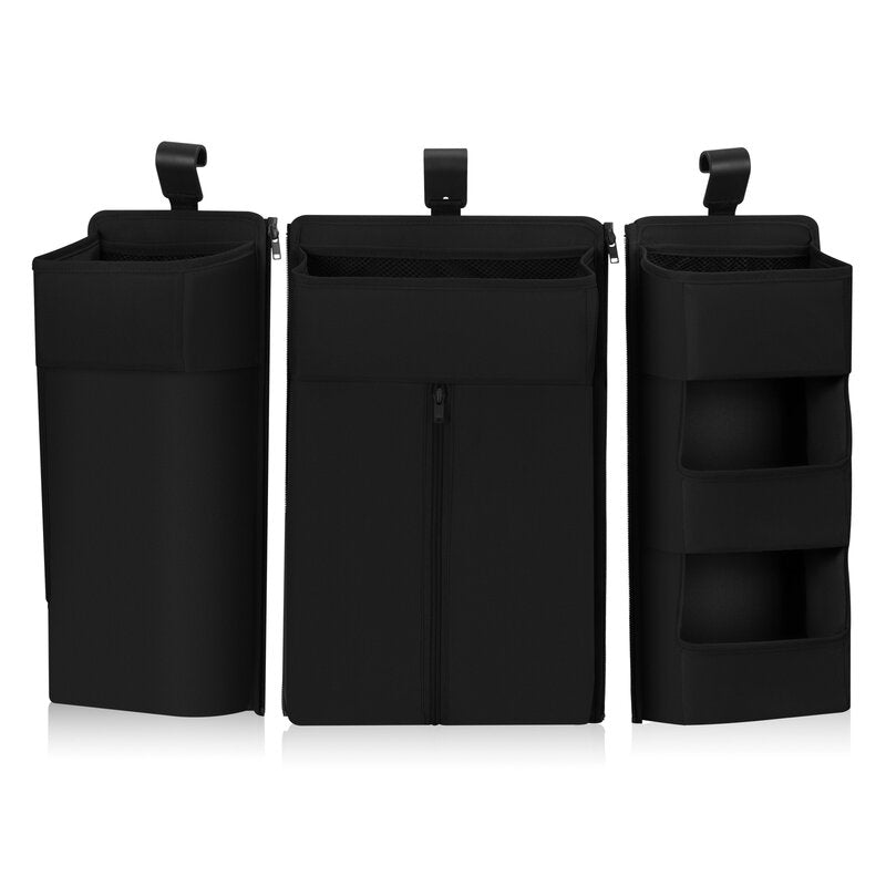 Organizator multifunctional, Lionelo, Sidepocket L, 58x11x58 cm, 3 parti independente cu multiple buzunare, Universal, Constructie ranforsata, Negru