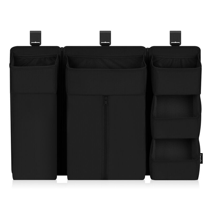 Organizator multifunctional, Lionelo, Sidepocket L, 58x11x58 cm, 3 parti independente cu multiple buzunare, Universal, Constructie ranforsata, Negru