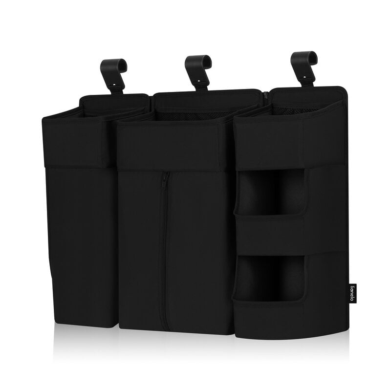 Organizator multifunctional, Lionelo, Sidepocket L, 58x11x58 cm, 3 parti independente cu multiple buzunare, Universal, Constructie ranforsata, Negru