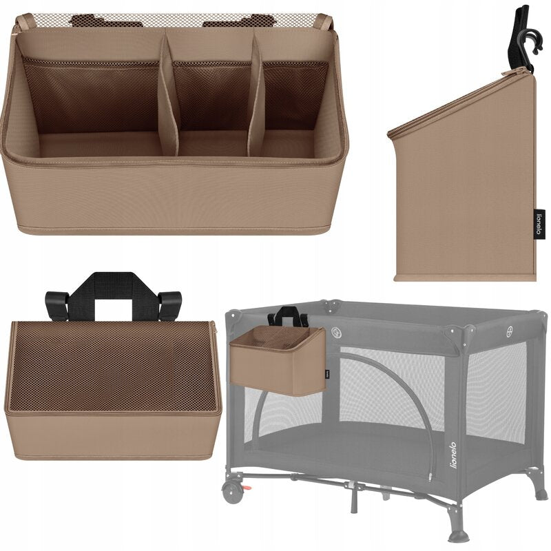 Organizator multifunctional, Lionelo, Sidepocket M, 43x15x23 cm, 3 compartimente, Universal, Constructie ranforsata, Bej