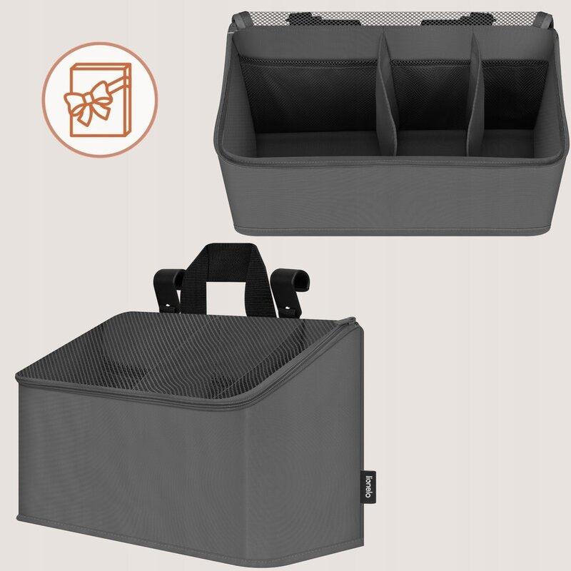 Organizator multifunctional, Lionelo, Sidepocket M, 43x15x23 cm, 3 compartimente, Universal, Constructie ranforsata, Gri