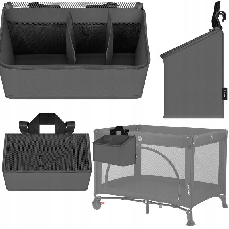 Organizator multifunctional, Lionelo, Sidepocket M, 43x15x23 cm, 3 compartimente, Universal, Constructie ranforsata, Gri