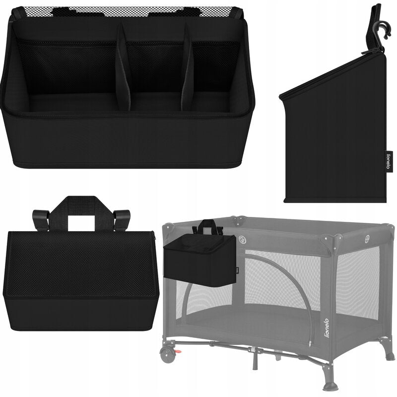 Organizator multifunctional, Lionelo, Sidepocket M, 43x15x23 cm, 3 compartimente, Universal, Constructie ranforsata, Negru