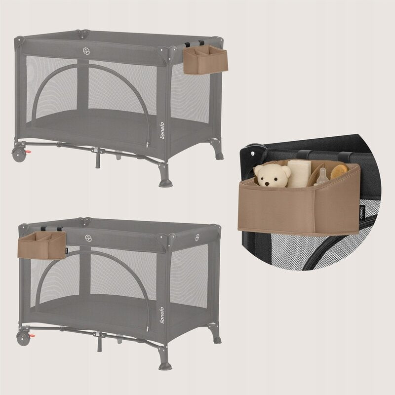 Organizator multifunctional, Lionelo, Sidepocket S, 26x12x15 cm, 2 compartimente, Universal, Constructie ranforsata, Bej