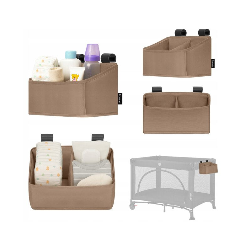 Organizator multifunctional, Lionelo, Sidepocket S, 26x12x15 cm, 2 compartimente, Universal, Constructie ranforsata, Bej