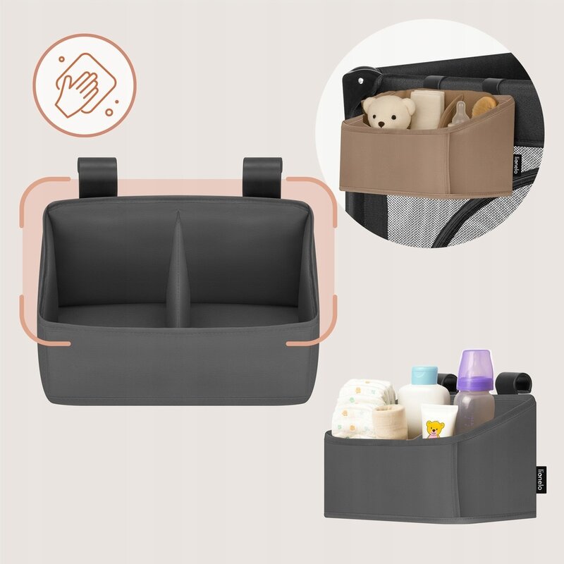 Organizator multifunctional, Lionelo, Sidepocket S, 26x12x15 cm, 2 compartimente, Universal, Constructie ranforsata, Gri