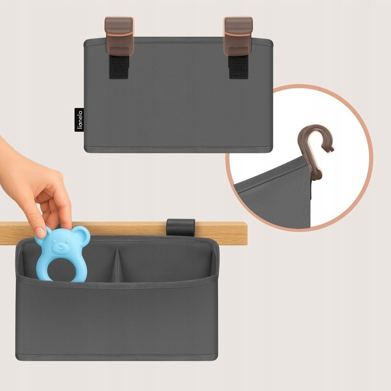 Organizator multifunctional, Lionelo, Sidepocket S, 26x12x15 cm, 2 compartimente, Universal, Constructie ranforsata, Gri