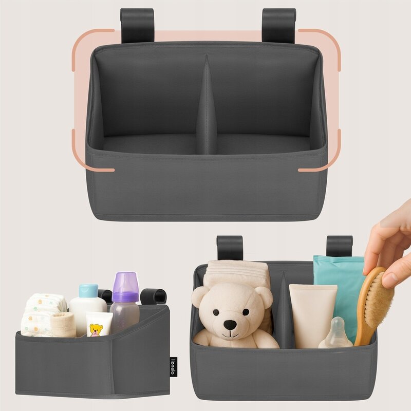 Organizator multifunctional, Lionelo, Sidepocket S, 26x12x15 cm, 2 compartimente, Universal, Constructie ranforsata, Gri