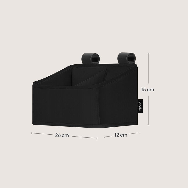 Organizator multifunctional, Lionelo, Sidepocket S, 26x12x15 cm, 2 compartimente, Universal, Constructie ranforsata, Negru