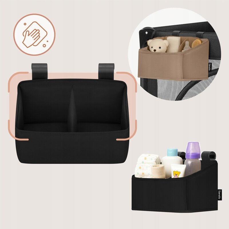 Organizator multifunctional, Lionelo, Sidepocket S, 26x12x15 cm, 2 compartimente, Universal, Constructie ranforsata, Negru