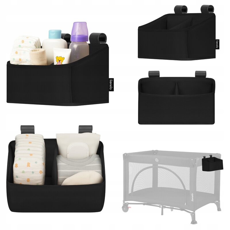 Organizator multifunctional, Lionelo, Sidepocket S, 26x12x15 cm, 2 compartimente, Universal, Constructie ranforsata, Negru