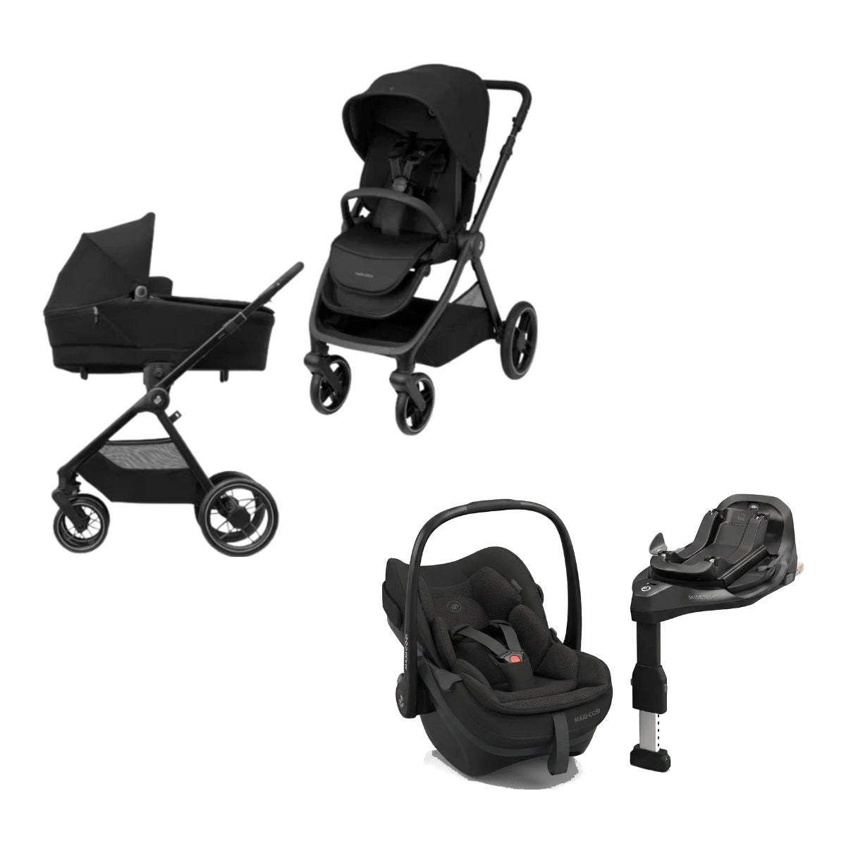 Pachet 4 in 1 Maxi-Cosi Black - carucior Oxford cu landou Sense, scoica Pebble Slide Pro Onyx Black si baza FamilyFix Slide Pro