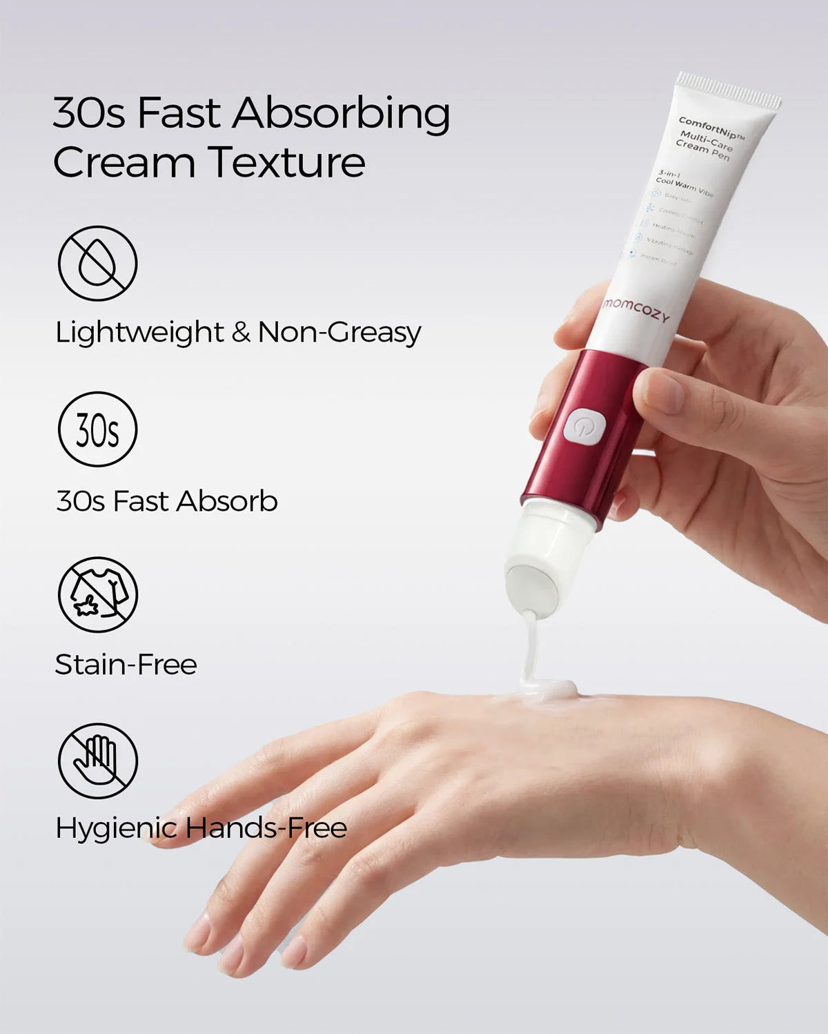 Cremă pentru mameloane ComfortNip™, Răcoritoare, Confortabilă cu aplicator care raceste sau incalzeste si vibreaza- Momcozy