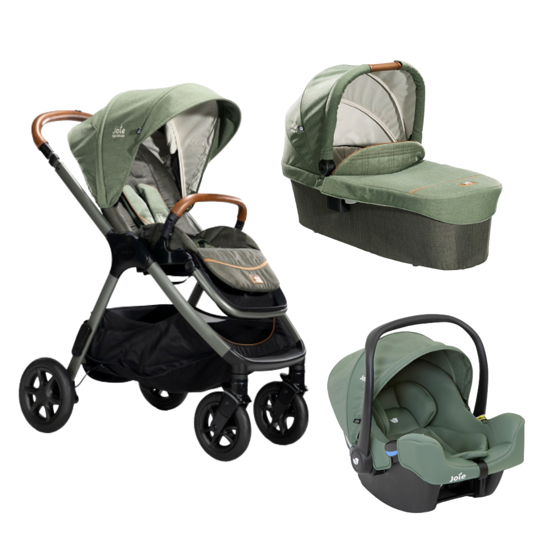 Joie - Carucior pentru copii multifunctional 3 in 1 Finiti Signature Pine/Laurel (Carucior Finiti Pine+ Landou Ramble XL Pine+ scoica i-Snug Laurel)