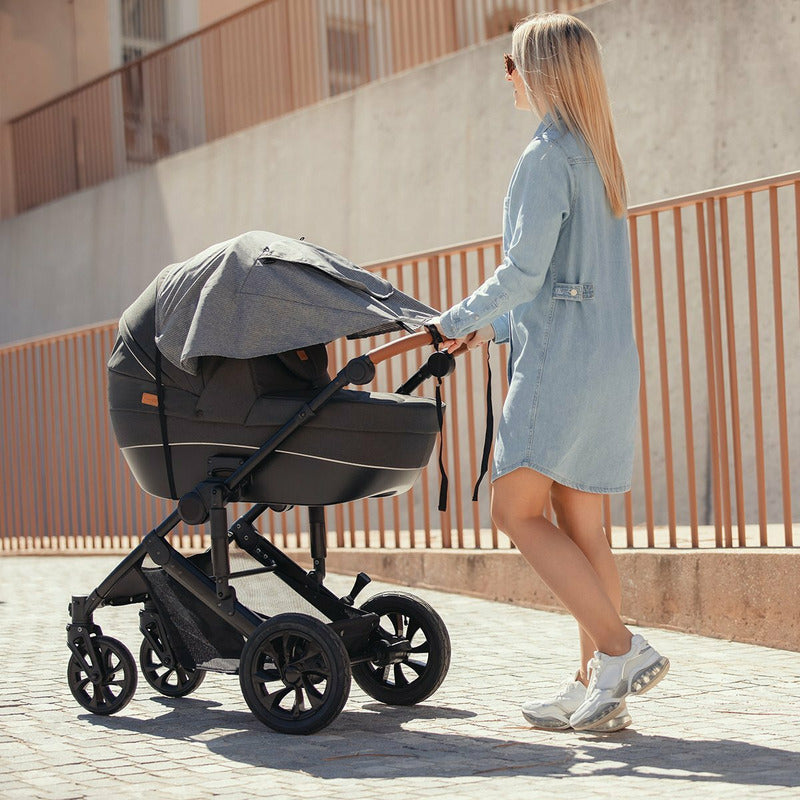 Parasolar, FreeON, Cu laterale pentru landou si carucior, Copertina protectie UPF 50+ cu fereastra, Usor reglabil, Rezistent la apa, Gri