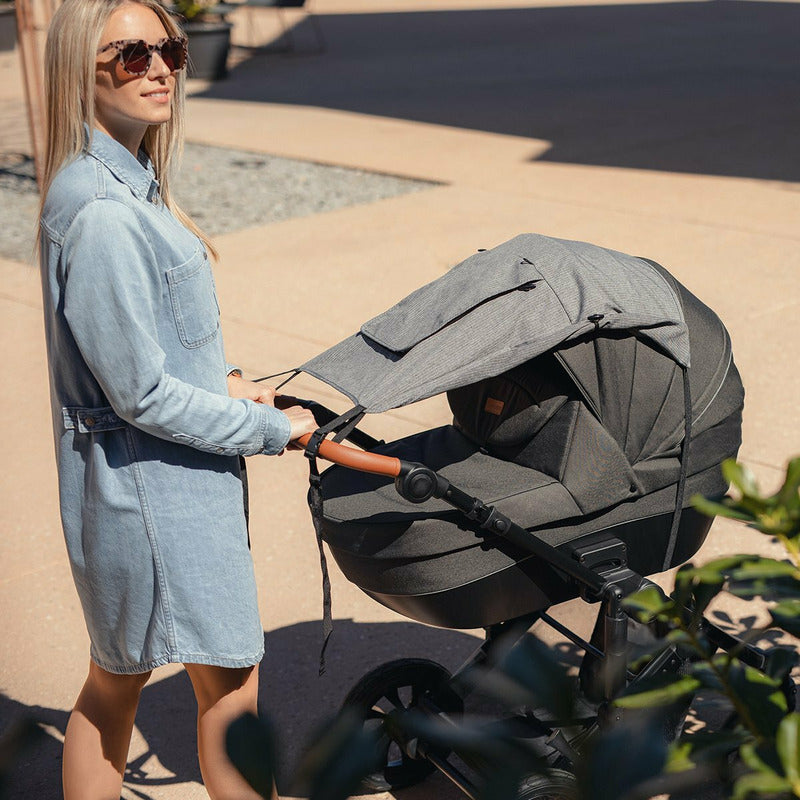 Parasolar, FreeON, Cu laterale pentru landou si carucior, Copertina protectie UPF 50+ cu fereastra, Usor reglabil, Rezistent la apa, Gri