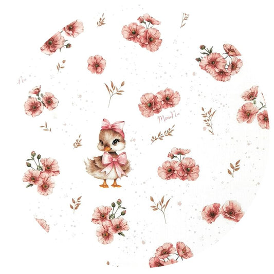 Paturica calduroasa, MimiNu, Pentru scoica, scaun auto/carucior, Cu gluga si urechi, Dimensiune 90x90 cm, Din Minky + Bumbac, Materiale certificate Oeko Tex Standard 100, Design, Ducklings Powdery Pink