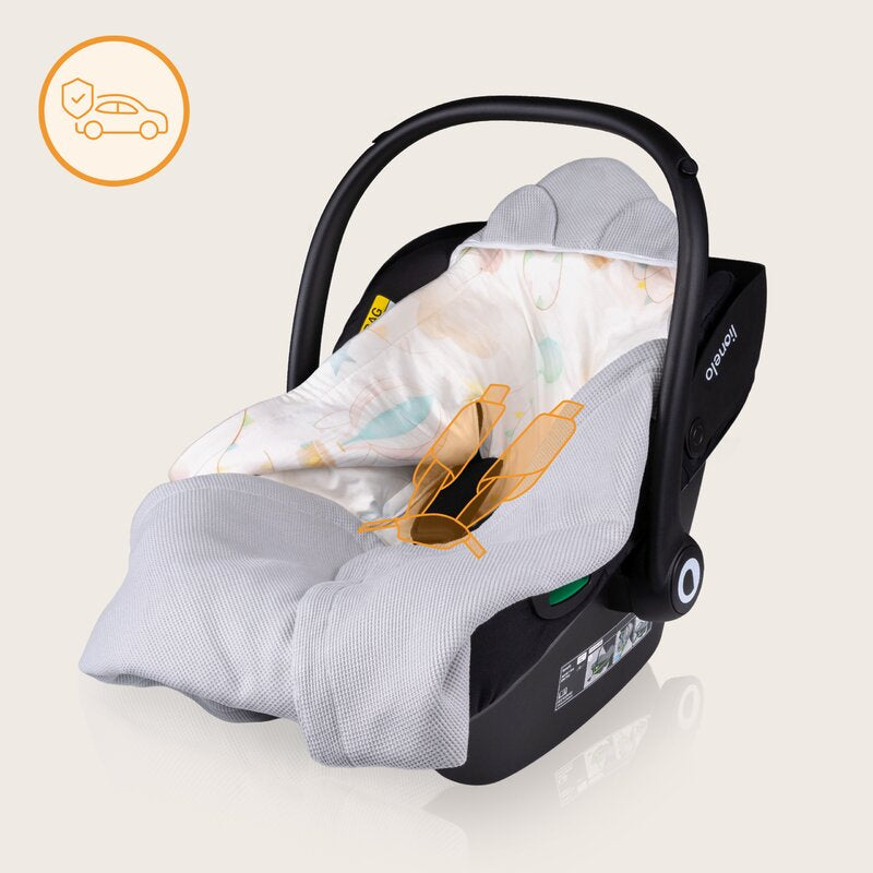 Paturica de infasat, Lionelo, Pentru scoica auto, carucior si landou, Cu multiple utilizari, Cu inchidere arici velcro, Dimensiune 90x90 cm, Din bumbac, TOG 2.5, 12-18 luni, Albastru