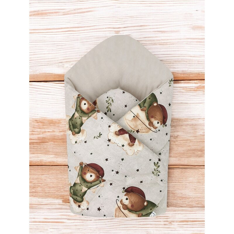 Paturica de infasat, MimiNu, Cu doua fete, Cu multiple utilizari, Cu inchidere arici velcro, Dimensiune 75x75 cm, Din bumbac certificat Oeko Tex Standard 100, Teddy Bear On Moon