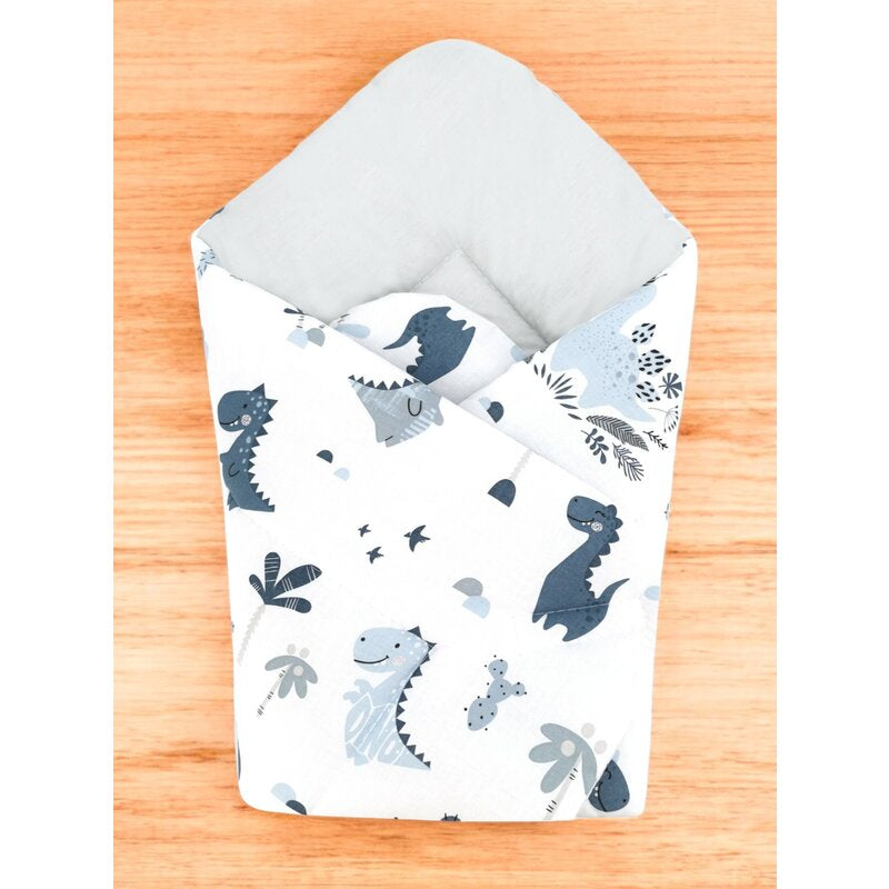 Paturica de infasat, MimiNu, Cu doua fete, Cu multiple utilizari, Cu inchidere arici velcro, Dimensiune 75x75 cm, Din bumbac certificat Oeko Tex Standard 100, Dino Granat