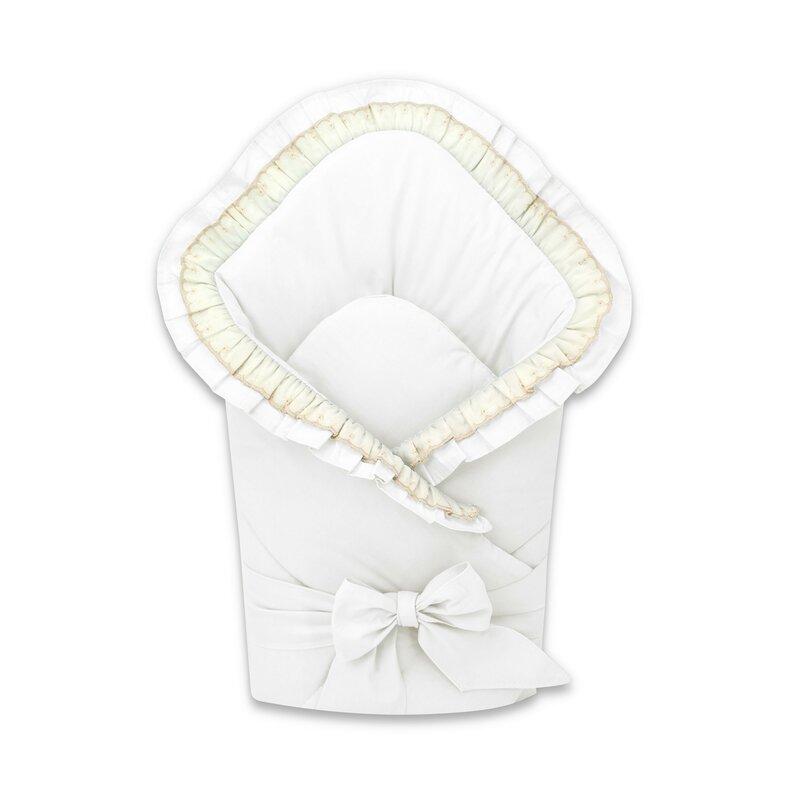 Paturica de infasat, MimiNu, Cu volanase si dantela, Cu multiple utilizari, Cu inchidere cu panglica, Dimensiune 75x75 cm, Din bumbac certificat Oeko Tex Standard 100, White