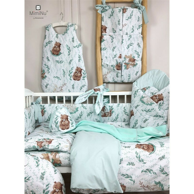 Paturica de infasat, MimiNu, Multifunctionala, Cu volanase, Cu inchidere cu panglica si arici velcro, Dimensiune 75x75 cm, Din bumbac certificat Oeko Tex Standard 100, Lulu Natural/Mint