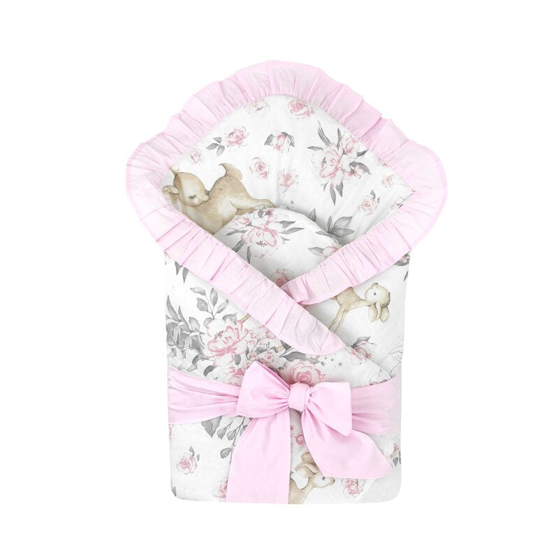 Păturică de înfășat MimiNu Sweet Deer Pink/Pink, 75x75 cm
