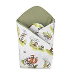 Păturică de înfășat Qmini Fox on bikes Natural 75x75 cm – vedere produs