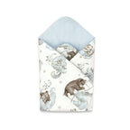 Păturică de înfășat Qmini Teddy Bear and Friends Blue 75x75 cm – vedere produs