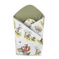 Păturică de înfășat Qmini Fox on bikes Natural 75x75 cm – prezentare produs