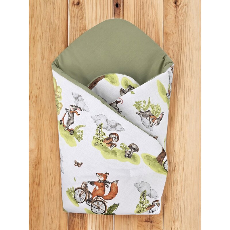 Paturica de infasat, Qmini, Cu doua fete, Cu multiple utilizari, Cu inchidere arici velcro, Dimensiune 75x75 cm, Din bumbac certificat Oeko Tex Standard 100, Fox on bikes Natural