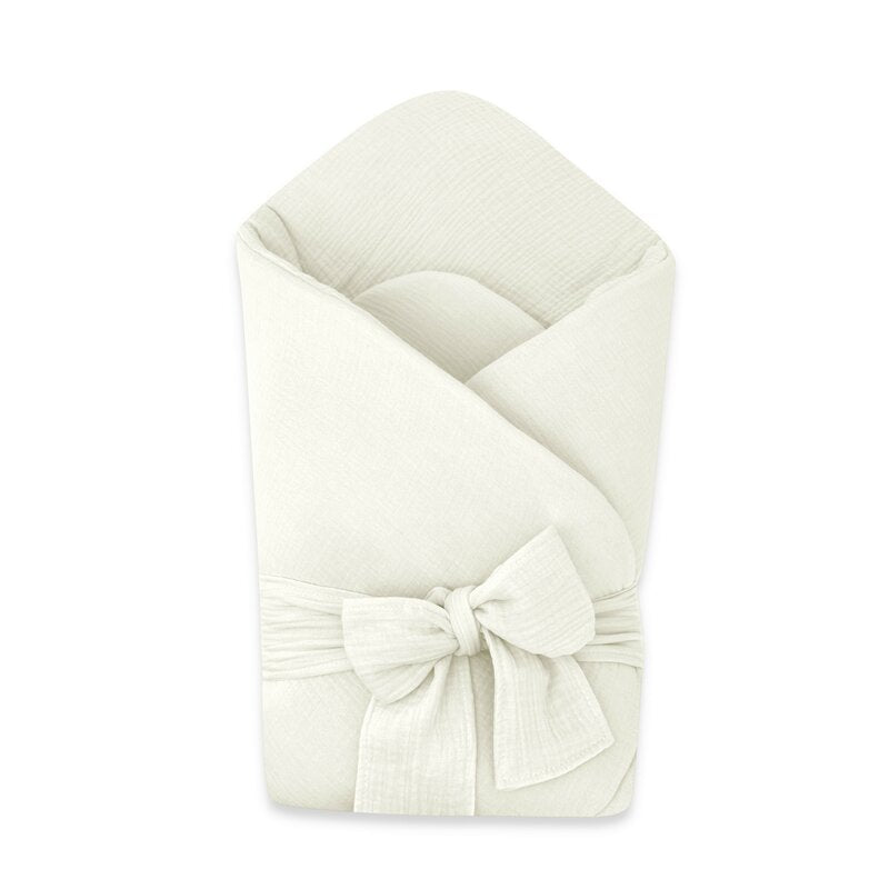 Păturică de înfășat Qmini Muslin 75x75 cm, Crem – imagine 5